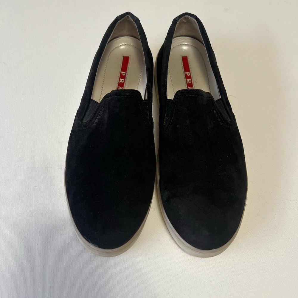 Prada Black Suede Slip-On Sneakers